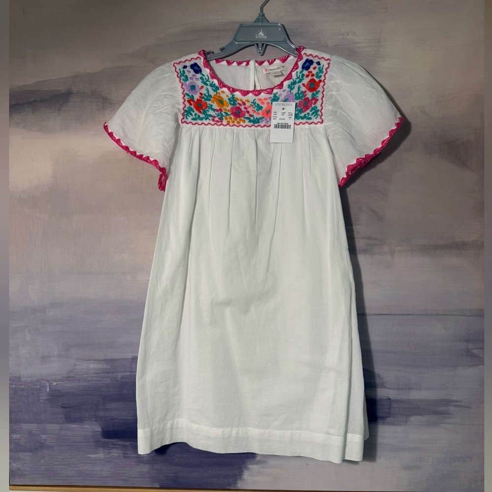 Girls J Crew White Dress with Colorful Mexican Floral Accents